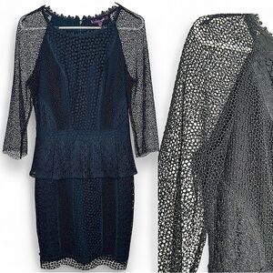 NWT Marchesa Voyage Black Lace Pleated Peplum Dress Size 8